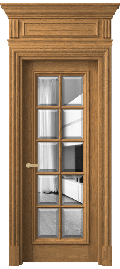 Межкомнатная дверь Антик 7310 Дуб солнечный матовый Двустороннее зеркало с фацетом, триплекс Цена 2238886 ₸ | Volhovec