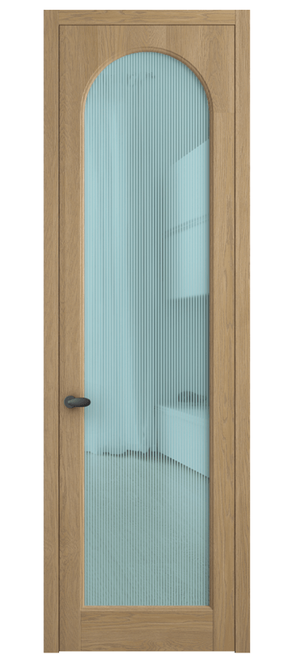 Межкомнатная дверь Палаццо 6804 Дуб соломенный матовый Рифлёное голубое стекло "Дюна", триплекс Цена 1198479 ₸ | Volhovec