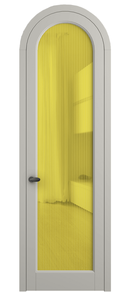 Межкомнатная дверь Палаццо 6814 Матовый тёплый серый Рифлёное жёлтое стекло "Moru", триплекс Цена 1006682 ₸ | Volhovec