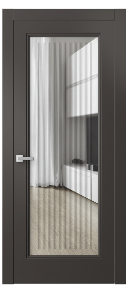 Межкомнатная дверь Линия 8300 Матовый антрацит Прозрачное стекло с гравировкой "Каннелюры", триплекс Цена 632764 ₸ | Volhovec