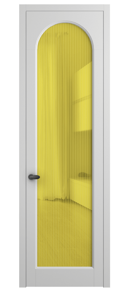 Межкомнатная дверь Palazzo 6804 Матовый белоснежный Рифлёное жёлтое стекло "Moru", триплекс Цена 655400 ₸ | Volhovec