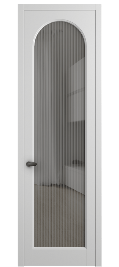 Межкомнатная дверь Palazzo 6804 Матовый белоснежный Рифлёное серое стекло "Moru", триплекс Цена 655400 ₸ | Volhovec