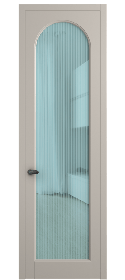 Межкомнатная дверь Палаццо 6804 Матовый светло-бежевый Рифлёное голубое стекло "Moru", триплекс Цена 794019 ₸ | Volhovec