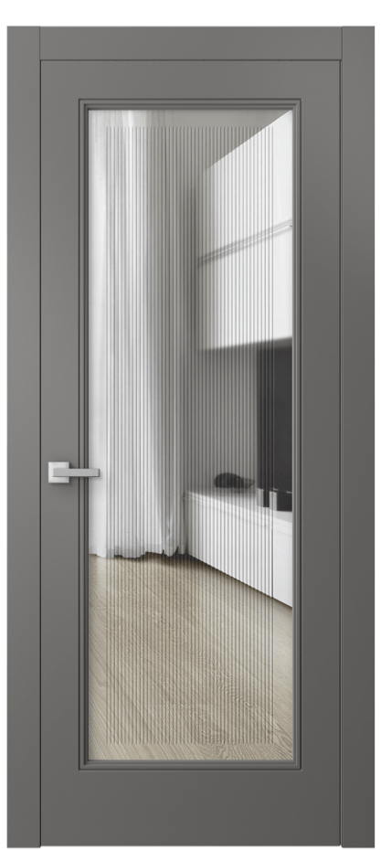 Межкомнатная дверь Линия 8300 Матовый классический серый Прозрачное стекло с гравировкой "Каннелюры", триплекс Цена 632764 ₸ | Volhovec