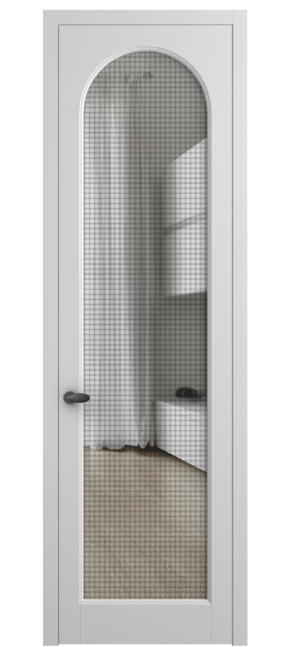 Межкомнатная дверь Palazzo 6804 Матовый белоснежный Декоративное стекло с сеткой "Mesh silver", триплекс Цена 655400 ₸ | Volhovec