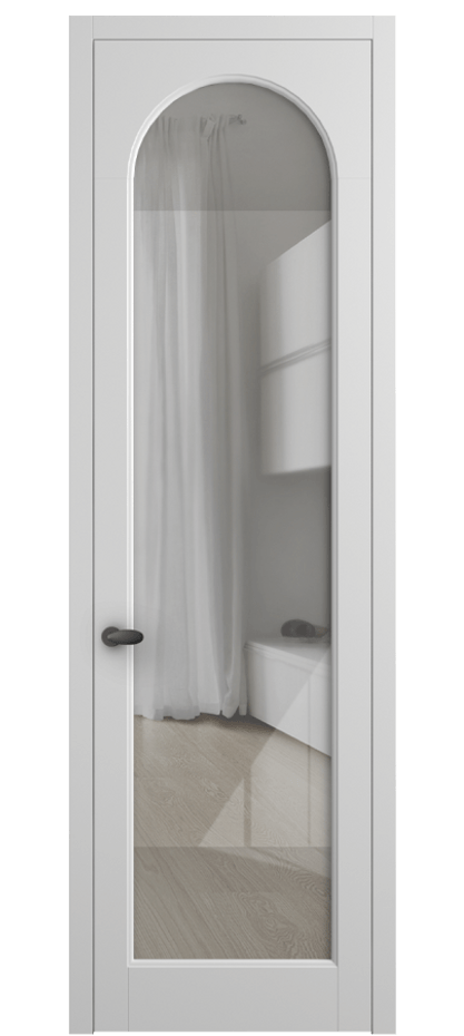 Межкомнатная дверь Палаццо 6804 Матовый белоснежный Рефлективное прозрачное стекло "Стопсол", калёное Цена 794019 ₸ | Volhovec