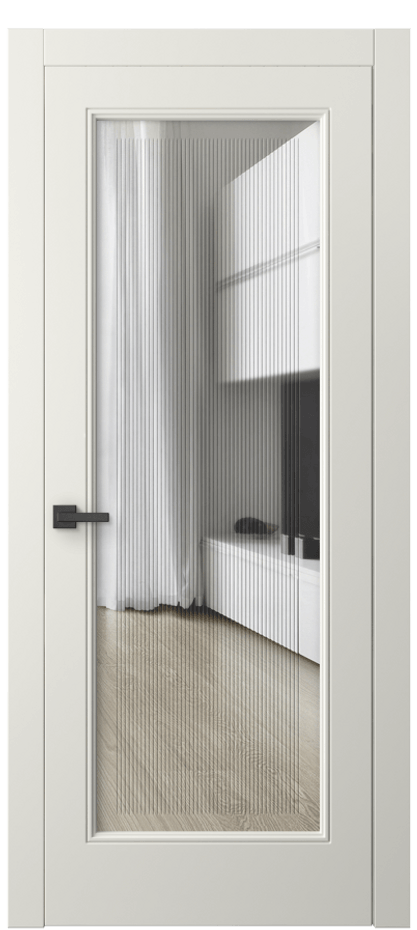 Межкомнатная дверь Linea 8300 Матовый жемчужный Прозрачное стекло с гравировкой "Каннелюры", триплекс Цена 522280 ₸ | Volhovec