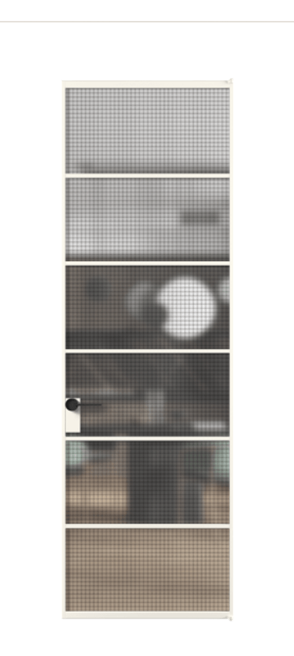 Алюминиевая дверь АЛПЛ040.04 Алюминий пудровый белый Декоративное стекло с сеткой "Mesh silver", триплекс Цена 836350  | Volhovec