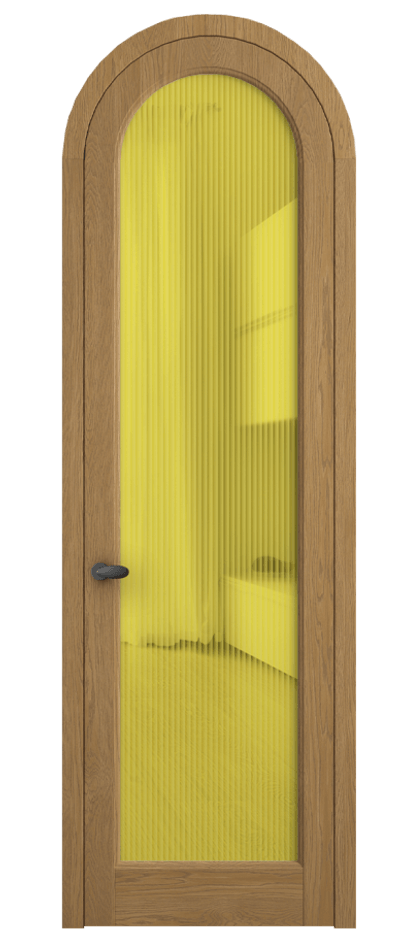 Межкомнатная дверь Палаццо 6814 Дуб солнечный матовый Рифлёное жёлтое стекло "Мору", триплекс Цена 1620478 ₸ | Volhovec