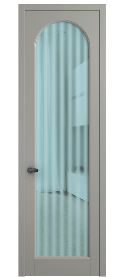 Межкомнатная дверь Палаццо 6804 Матовый нейтральный серый Рифлёное голубое стекло "Дюна", триплекс Цена 778899 ₸ | Volhovec