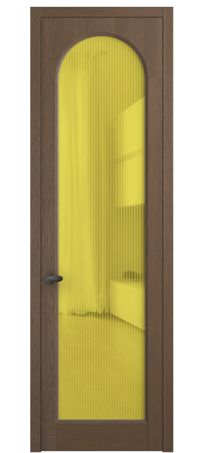 Межкомнатная дверь Палаццо 6804 Дуб туманный матовый Рифлёное жёлтое стекло "Moru", триплекс Цена 1181091 ₸ | Volhovec