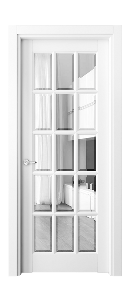 Межкомнатная дверь Тоскана Грильято 6311 Матовый белоснежный Прозрачное стекло с фацетом Цена 901144 ₸ | Volhovec
