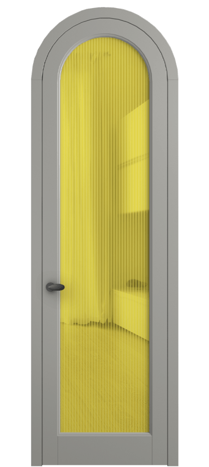 Межкомнатная дверь Palazzo 6814 Матовый нейтральный серый Рифлёное жёлтое стекло "Moru", триплекс Цена 830900 ₸ | Volhovec