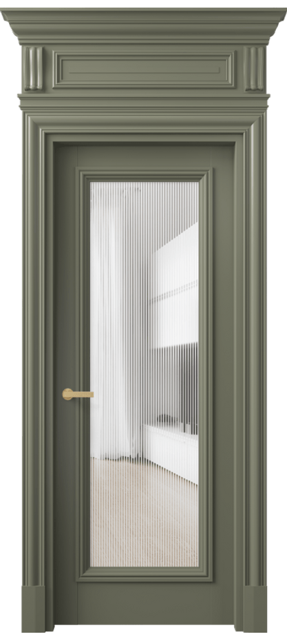 Межкомнатная дверь Антик 7300 Матовый оливковый тёмный Рифлёное стекло "Дюна", триплекс Цена 1257296 ₸ | Volhovec