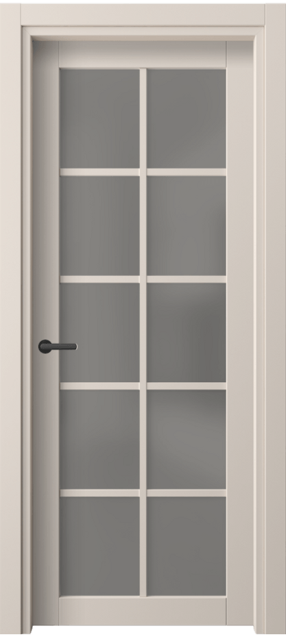 Межкомнатная дверь Нео 2106 ПЭТ пудровый бежевый Сатинированное серое стекло, триплекс Цена 86940 ₸ | Volhovec