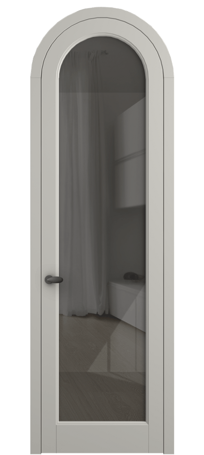 Межкомнатная дверь Палаццо 6814 Матовый тёплый серый Рефлективное серое стекло "Stopsol", калёное Цена 1006682 ₸ | Volhovec