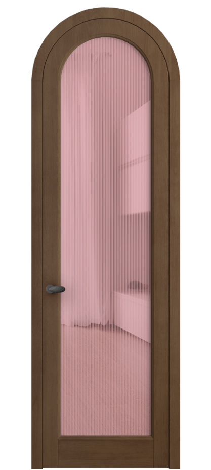 Межкомнатная дверь Палаццо 6814 Бук тёмный матовый Рифлёное розовое стекло "Мору", триплекс Цена 1358827 ₸ | Volhovec