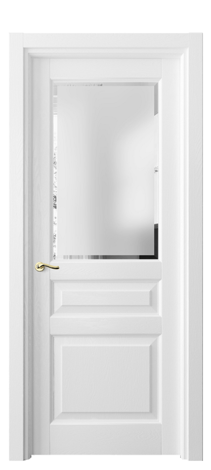 Межкомнатная дверь Лигнум 0710 Дуб белоснежный Сатинированное стекло с фацетом Цена 1033444 ₸ | Volhovec