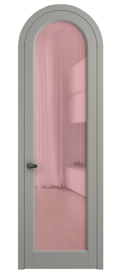 Межкомнатная дверь Palazzo 6814 Матовый нейтральный серый Рифлёное розовое стекло "Moru", триплекс Цена 830900 ₸ | Volhovec