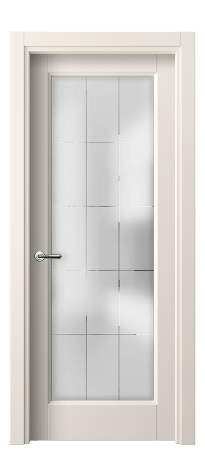 Межкомнатная дверь Галант 1402 ПЭТ кремово-белый Сатинированное стекло с гравировкой "Лофт" Цена 227246 ₸ | Volhovec
