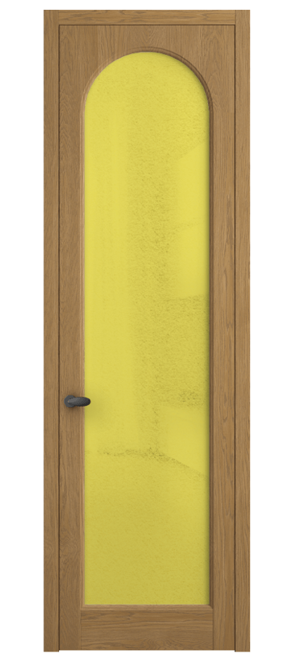 Межкомнатная дверь Палаццо 6804 Дуб солнечный матовый Фактурное жёлтое стекло "Лёд", триплекс Цена 1198479 ₸ | Volhovec