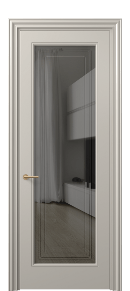 Межкомнатная дверь Маскот 8400 Матовый светло-бежевый Прозрачное серое стекло с гравировкой "Грани", триплекс Цена 505189 ₸ | Volhovec