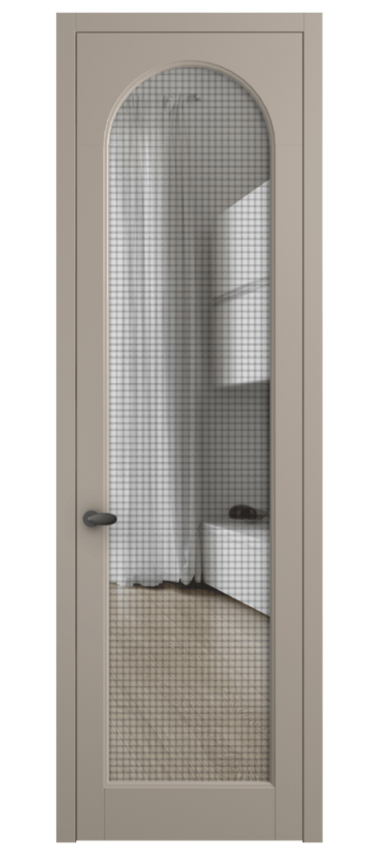 Межкомнатная дверь Palazzo 6804 Матовый бисквитный Декоративное стекло с сеткой "Mesh silver", триплекс Цена 655400 ₸ | Volhovec
