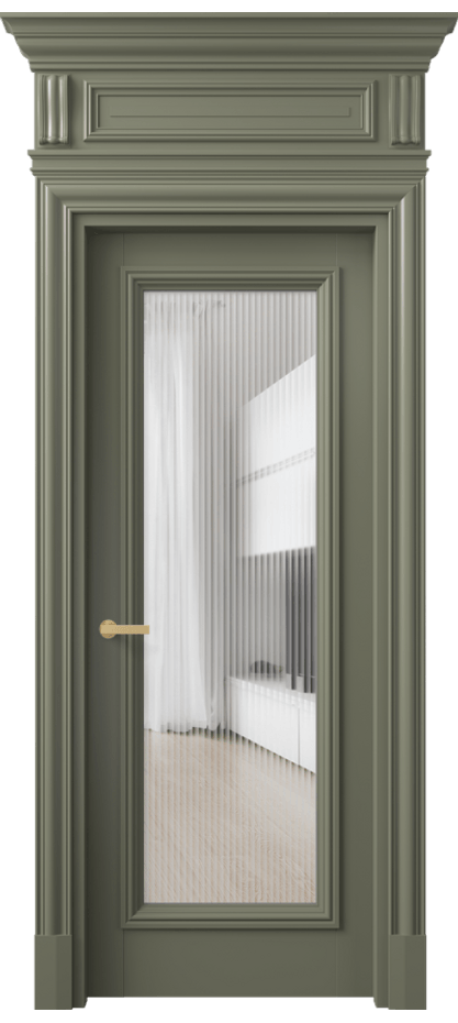Межкомнатная дверь Антик 7300 Матовый оливковый тёмный Рифлёное стекло "Мору", триплекс Цена 1289804 ₸ | Volhovec