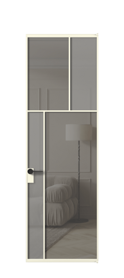 Межкомнатная дверь Mosaic АЛПЛ041.22 Алюминий молочно-белый Сатинированное серое стекло, триплекс, 6 мм + Прозрачное серое стекло, триплекс, 6 мм Цена 797300 ₸ | Volhovec