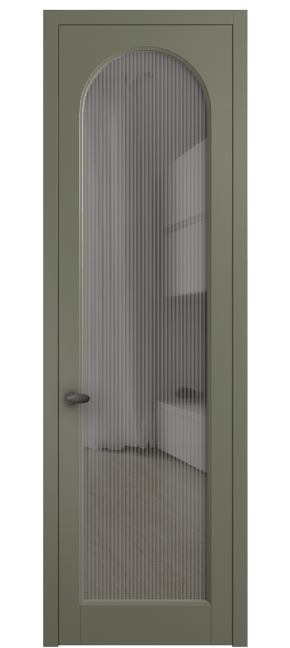 Межкомнатная дверь Палаццо 6804 Матовый оливковый тёмный Рифлёное серое стекло "Мору", триплекс Цена 794019 ₸ | Volhovec