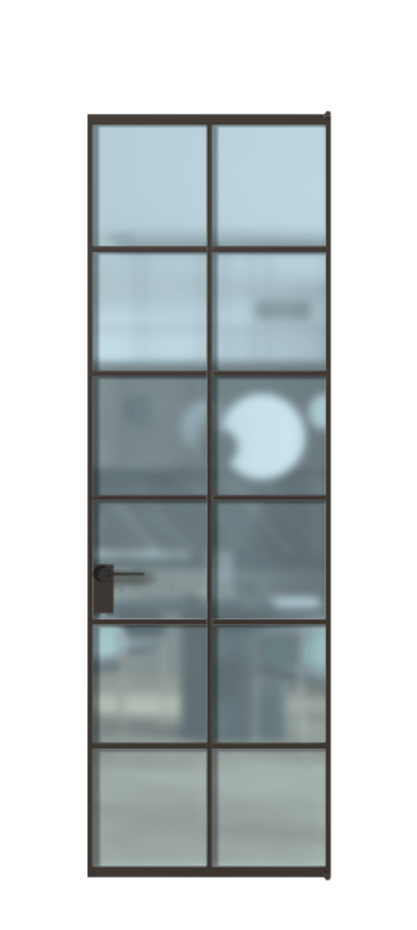 Алюминиевая дверь АЛПЛ040.05 Алюминий антрацит Сатинированное голубое стекло, триплекс Цена 932690  | Volhovec