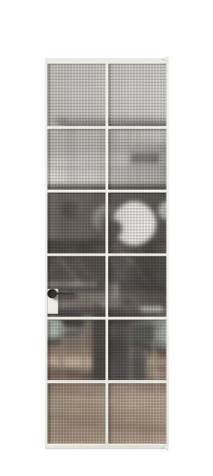 Алюминиевая дверь АЛПЛ040.05 Алюминий светло-серый Декоративное стекло с сеткой "Mesh silver", триплекс Цена 841960  | Volhovec