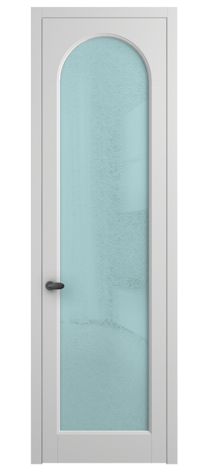 Межкомнатная дверь Palazzo 6804 Матовый белоснежный Фактурное голубое стекло "Лёд", триплекс Цена 642900 ₸ | Volhovec
