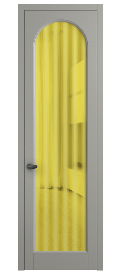 Межкомнатная дверь Палаццо 6804 Матовый нейтральный серый Рифлёное желтое стекло "Дюна", триплекс Цена 778899 ₸ | Volhovec