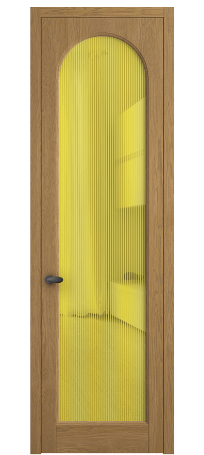 Межкомнатная дверь Палаццо 6804 Дуб солнечный матовый Рифлёное желтое стекло "Дюна", триплекс Цена 1198479 ₸ | Volhovec