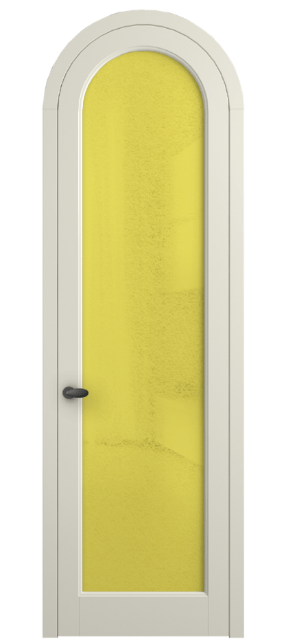 Межкомнатная дверь Палаццо 6814 Матовый молочно-белый Фактурное жёлтое стекло "Лёд", триплекс Цена 991562 ₸ | Volhovec