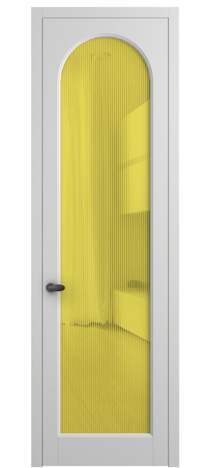 Межкомнатная дверь Палаццо 6804 Матовый белоснежный Рифлёное желтое стекло "Дюна", триплекс Цена 778899 ₸ | Volhovec