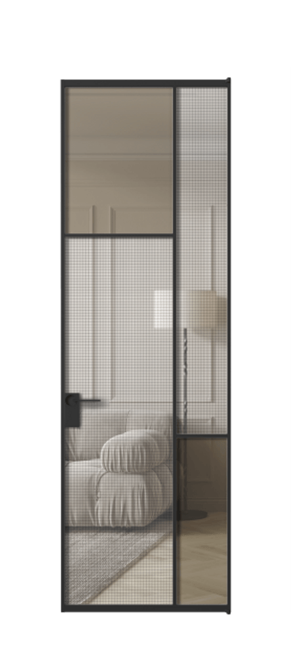 Межкомнатная дверь Mosaic АЛПЛ041.10 Алюминий Черный Mesh silver + Бронза прозрачное триплекс Цена 836430 ₸ | Volhovec