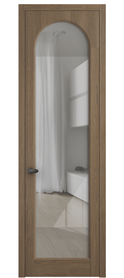 Межкомнатная дверь Палаццо 6804 Дуб джутовый матовый Рефлективное прозрачное стекло "Стопсол", калёное Цена 1181091 ₸ | Volhovec