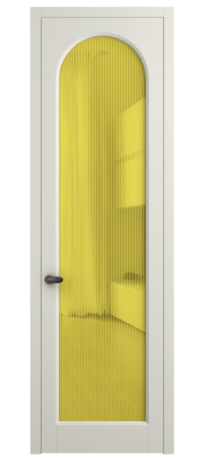 Межкомнатная дверь Палаццо 6804 Матовый жемчужный Рифлёное жёлтое стекло "Moru", триплекс Цена 794019 ₸ | Volhovec
