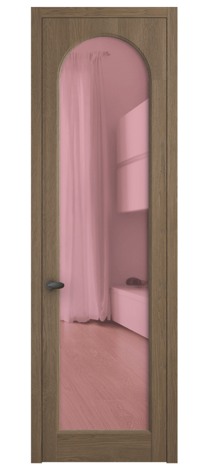 Межкомнатная дверь Palazzo 6804 Дуб джутовый матовый Прозрачное розовое стекло, триплекс, 6мм Цена 871200 ₸ | Volhovec