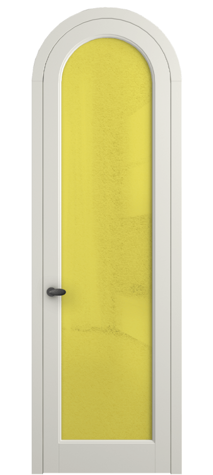 Межкомнатная дверь Палаццо 6814 Матовый жемчужный Фактурное жёлтое стекло "Лёд", триплекс Цена 1014998 ₸ | Volhovec