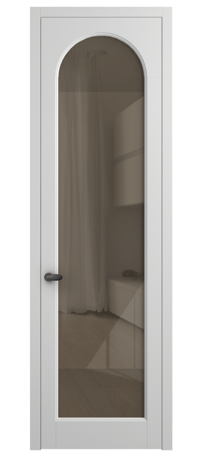 Межкомнатная дверь Палаццо 6804 Матовый белоснежный Рефлективное бронзовое стекло "Стопсол", калёное Цена 794019 ₸ | Volhovec