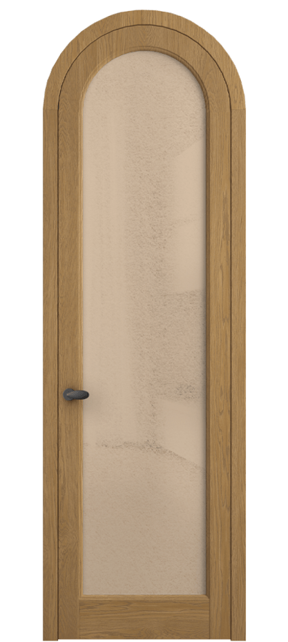 Межкомнатная дверь Palazzo 6814 Дуб солнечный матовый Фактурное оранжевое стекло "Лёд", триплекс Цена 1325100 ₸ | Volhovec