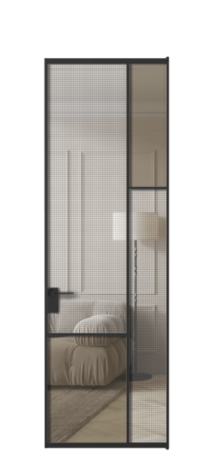 Межкомнатная дверь Mosaic АЛПЛ041.12 Алюминий Черный Mesh silver + Бронза прозрачное триплекс Цена 836430 ₸ | Volhovec