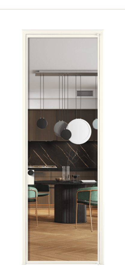 Алюминиевая дверь АЛПЛ040.01 Алюминий пудровый белый Прозрачное стекло "Crystal Vision", калёное, 6 мм Цена 731450  | Volhovec