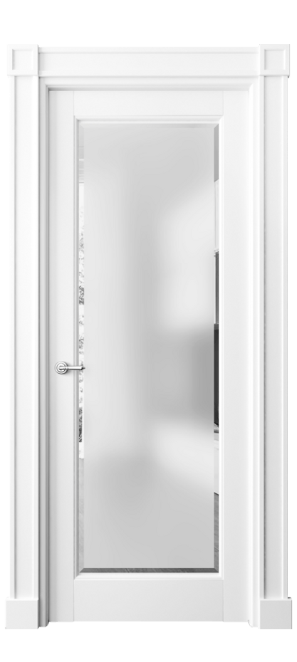 Межкомнатная дверь Тоскана Плано 6300 Матовый белоснежный Сатинированное стекло с фацетом Цена 980071 ₸ | Volhovec