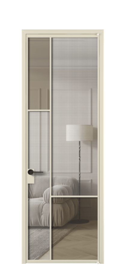 Межкомнатная дверь Mosaic АЛПЛ041.13 Алюминий бежево-серый Декоративное стекло с сеткой "Mesh silver", триплекс, 6 мм + Прозрачное бронзовое стекло, триплекс, 6 мм Цена 854260 ₸ | Volhovec