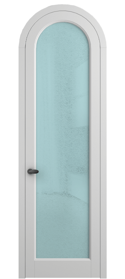 Межкомнатная дверь Палаццо 6814 Матовый белоснежный Фактурное голубое стекло "Лёд", триплекс Цена 991562 ₸ | Volhovec