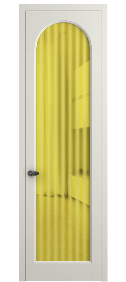 Межкомнатная дверь Палаццо 6804 Матовый жемчужный Рифлёное желтое стекло "Дюна", триплекс Цена 778899 ₸ | Volhovec